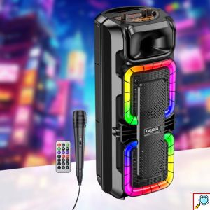 KAKUSIGA Bluetooth Ηχείο 30W με 2×8” Ηχεία, Karaoke Μικρόφωνο και LED Φωτισμό