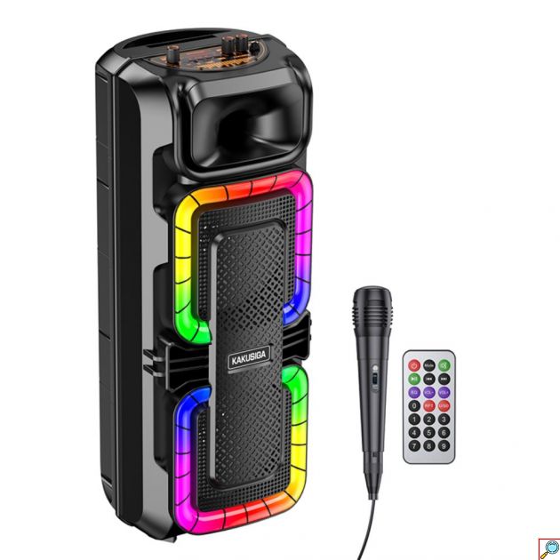 KAKUSIGA Bluetooth Ηχείο 30W με 2×8” Ηχεία, Karaoke Μικρόφωνο και LED Φωτισμό