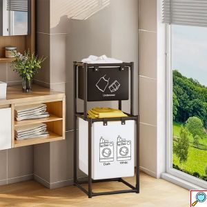 Καλάθι Απλύτων Υφασμάτινο 31×44×97cm Μαύρο με Βάση