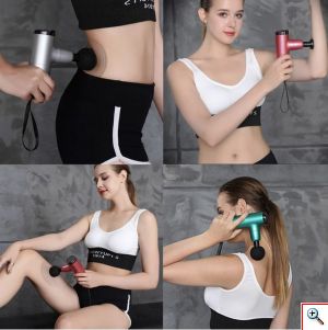 Kaload® Ηλεκτρική Συσκευή Μασάζ με 4 Κεφαλές Ρυθμιζόμενης Ταχύτητας Επαναφορτιζόμενη Fascia Gun Ροζ KH-550