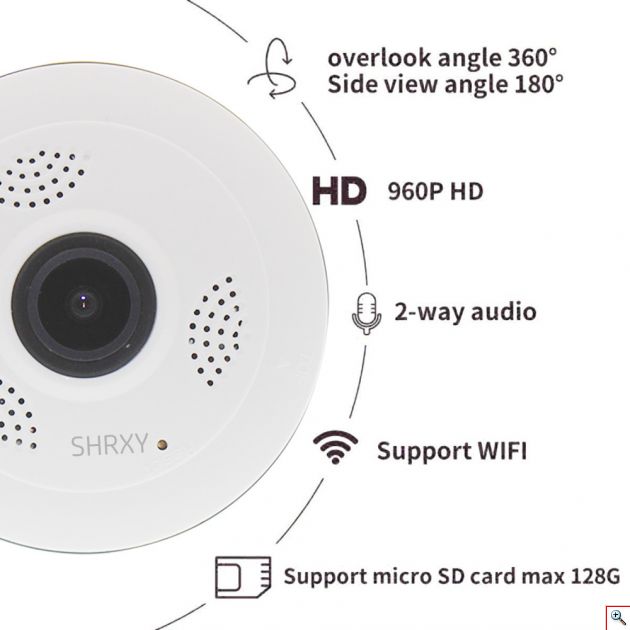 Ασύρματη Κάμερα Οροφής IP Wifi με Ευρυγώνιο Φακό Fish Eye HD 920p Πανοραμικής Θέασης, Αισθητήρα Κίνησης, Ειδοποιήσεις, Baby Monitor Μικρόφωνο & Ηχείο