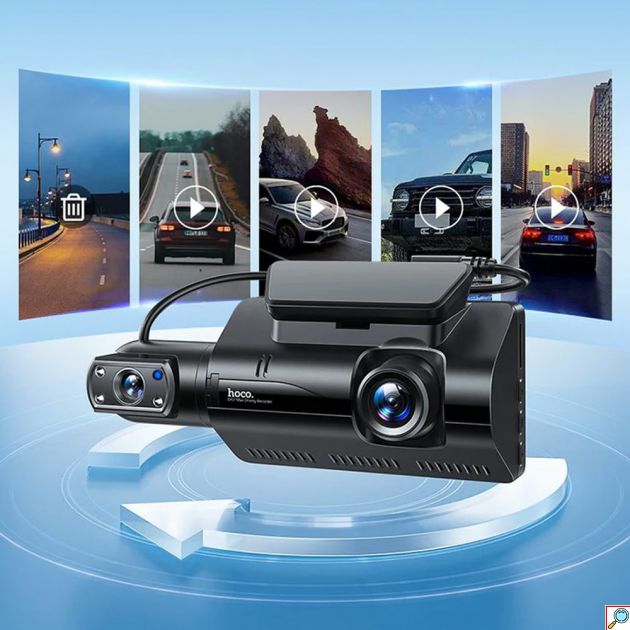 Κάμερα Wifi Αυτοκινήτου Διπλή με Καταγραφικό, Περιστρεφόμενο Φακό, Ενσωματωμένο Αισθητήρα και Νυχτερινή Λήψη Hoco Max Μαύρη