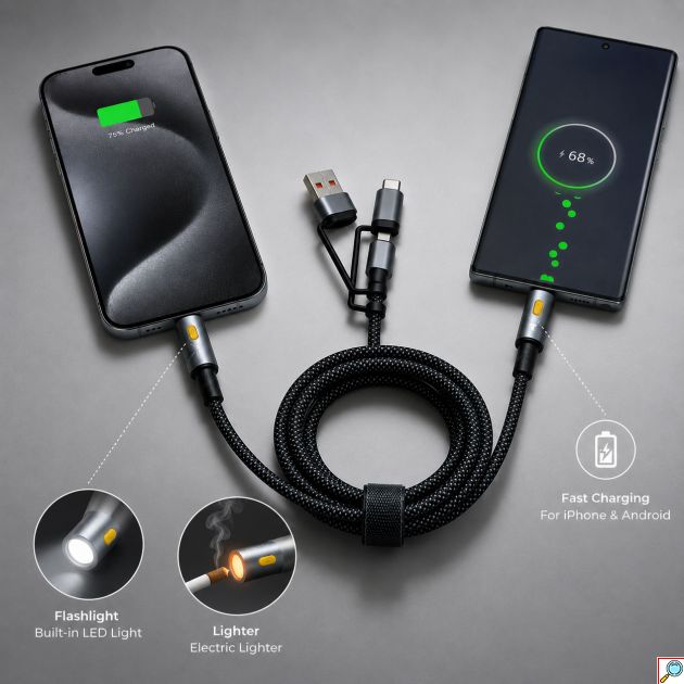 6 in 1 High Tech Καλώδιο Φόρτισης USB Συσκευών Keanos® Black Spider II
