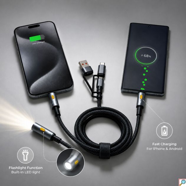 6 in 1 High Tech Καλώδιο Φόρτισης USB Συσκευών Keanos® Black Spider II