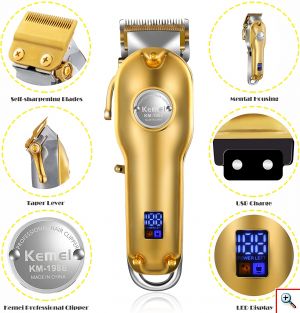Kemei® Επαγγελματική Κουρευτική Μηχανή 5W Επαναφορτιζόμενη Ρυθμιζόμενου Μήκους Κοπής με Ψηφιακή Ένδειξη - Professional Hair Trimmer KM-1986Z+PG