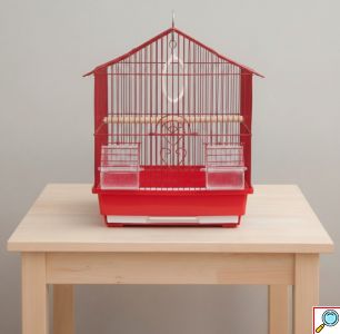 Κλουβί Πουλιών Μεταλλικό Κόκκινο 33x23x36cm με Ταΐστρες και Παιχνίδι