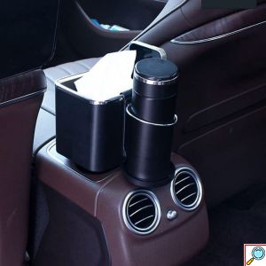 Κουτί Οργάνωσης - Αποθήκευσης Αντικειμένων με Αναδιπλούμενες Αποσπώμενες Ποτηροθήκες για Υποβραχιόνιο Αυτοκινήτου με Βέλκρο