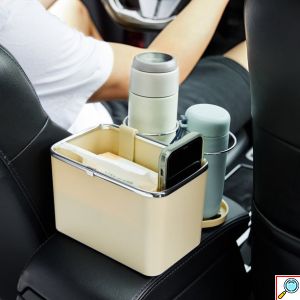 Κουτί Οργάνωσης - Αποθήκευσης Αντικειμένων με Αναδιπλούμενες Αποσπώμενες Ποτηροθήκες για Υποβραχιόνιο Αυτοκινήτου με Βέλκρο