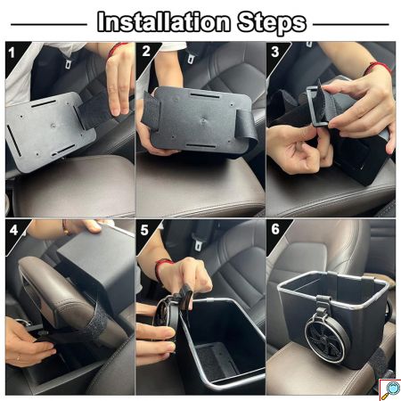 Κουτί Οργάνωσης - Αποθήκευσης Αντικειμένων με Αναδιπλούμενες Αποσπώμενες Ποτηροθήκες για Υποβραχιόνιο Αυτοκινήτου με Βέλκρο