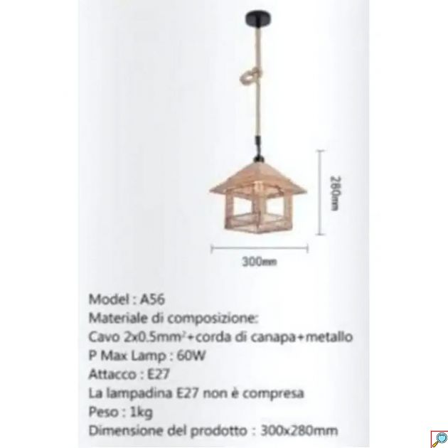 Κρεμαστό Φωτιστικό Οροφής 60 W με Σχοινί για Ντουί Ε27 - 30 x 28 cm