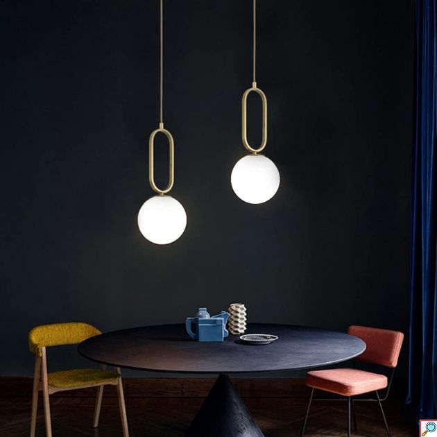 Κρεμαστό Μονόφωτο Φωτιστικό με Χρυσές Λεπτομέρειες & Ντουί G9