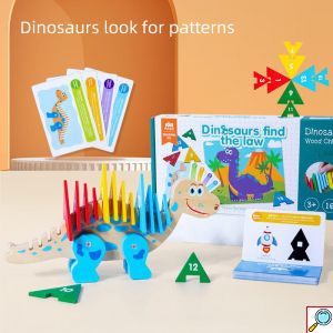 Ξύλινος Εκπαιδευτικός Δεινόσαυρος Εκμάθησης Χρωμάτων - Σχημάτων - Αριθμών Κατάλληλο για Ηλικίες 3+ Ετών - Dinosaur Thinking Sorting Game