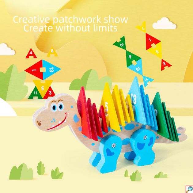 Ξύλινος Εκπαιδευτικός Δεινόσαυρος Εκμάθησης Χρωμάτων - Σχημάτων - Αριθμών Κατάλληλο για Ηλικίες 3+ Ετών - Dinosaur Thinking Sorting Game