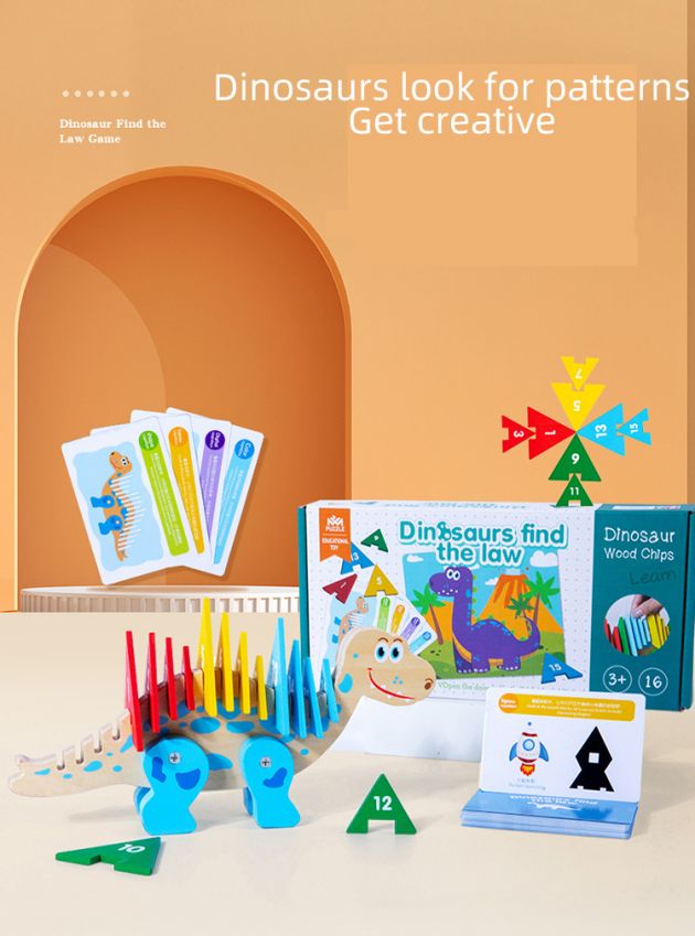 Ξύλινος Εκπαιδευτικός Δεινόσαυρος Εκμάθησης Χρωμάτων - Σχημάτων - Αριθμών Κατάλληλο για Ηλικίες 3+ Ετών - Dinosaur Thinking Sorting Game