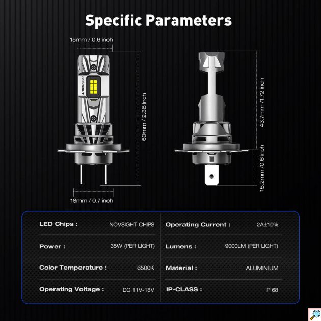 Λάμπες LED Αυτοκινήτου H7 Novsight 70W 18000LM 6500K IP68