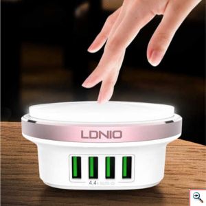 Λαμπάκι - Φωτάκι Νυκτός με 4 Εξόδους USB - 4.4A-Ldnio Night-light Charger 4x USB Wall Adapter A4406