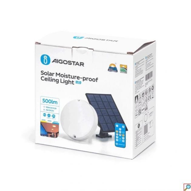 LED Dimmable Αδιάβροχο Ηλιακό Φωτιστικό Οροφής 50W με 3 Ρυθμίσεις Φωτισμού και Τηλεχειριστήριο - Aigostar
