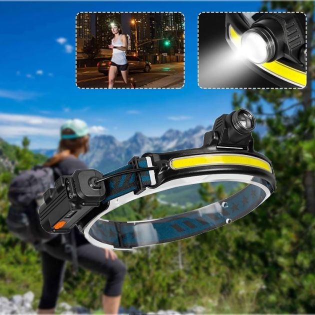 LED Επαναφορτιζόμενος Αδιάβροχος Φακός Κεφαλής 700LM με Αισθητήρα Κίνησης