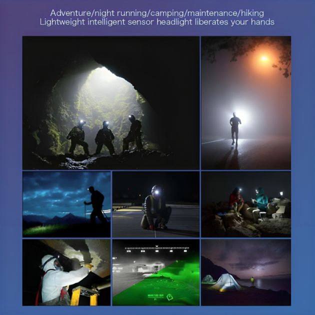 LED Επαναφορτιζόμενος Αδιάβροχος Φακός Κεφαλής 700LM με Αισθητήρα Κίνησης