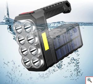 LED Αδιάβροχος Επαναφορτιζόμενος Φακός - Power Bank 20W με Ηλιακό Πάνελ και 4 Λειτουργίες Φωτισμού 5117-1 - 325022