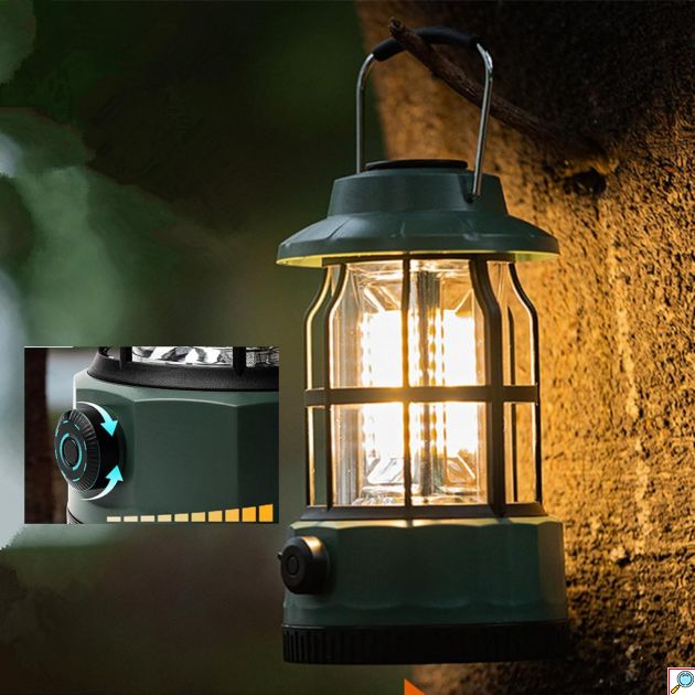 LED Φανάρι Dimmable με Μπαταρίες 300LM για Camping ή Ψάρεμα σε Θερμό Λευκό Φωτισμό Πράσινο 