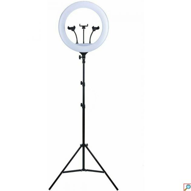 LED Φωτιστικό Ring Light Δαχτυλίδι με Βάσεις για 3 Κινητά Τηλέφωνα & Τρίποδο Δαπέδου