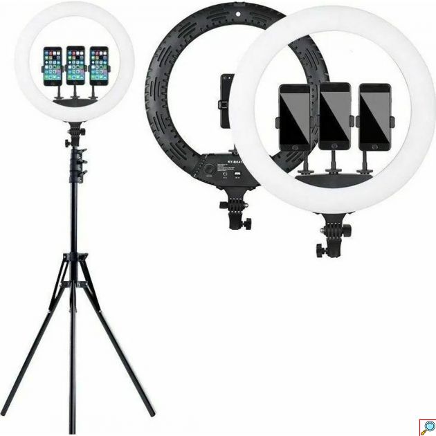 LED Φωτιστικό Ring Light Δαχτυλίδι με Βάσεις για 3 Κινητά Τηλέφωνα & Τρίποδο Δαπέδου