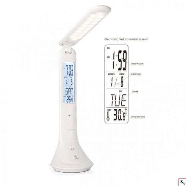 Επιτραπέζιο Επαναφορτιζόμενο Φωτιστικό Γραφείου Led με Ρολόι - Ξυπνητήρι - Ημερολόγιο 4w