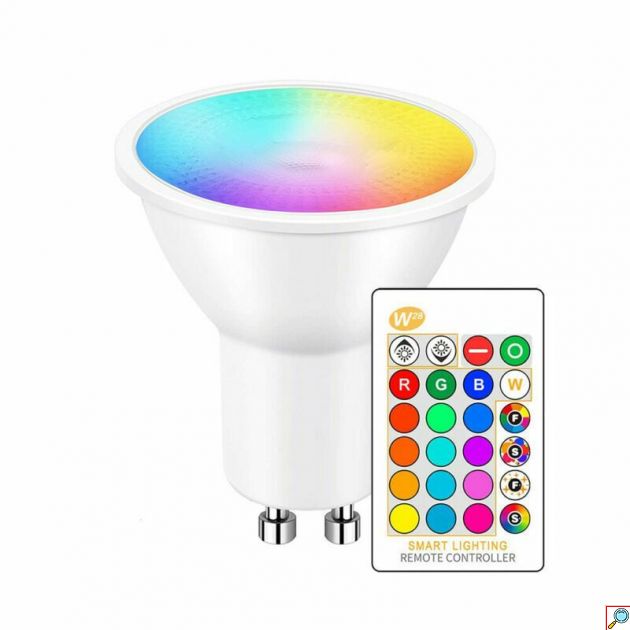 LED Λάμπα για Ντουί GU10 3W RGBW 240LM με Ασύρματο Χειριστήριο Λευκή