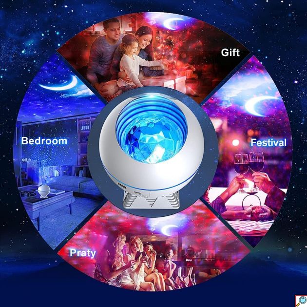 LED Προβολέας Προτζέκτορας 360° Γαλαξίας με 43 Χρώματα, Ηχείο Bluetooth, Χρονοδιακόπτη και Τηλεχειριστήριο - Galaxy, Moon & Nebula Night Light