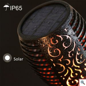  Ηλιακό Φωτιστικό LED με Εφέ Φλόγας Εξωτερικού Χώρου Τύπου Δάδας 60cm & Επιτοίχιο 