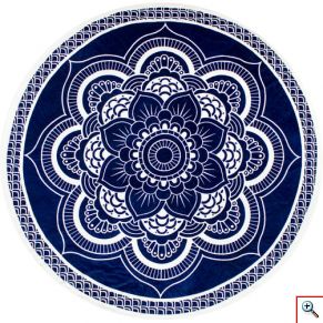 Πετσέτα Στρογγυλή Θαλάσσης Microfiber με Σχέδιο Μπλε Λουλούδι 150cm