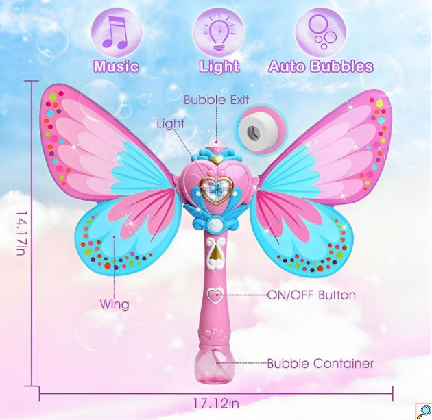 Μαγικό Ραβδί Πεταλούδα για Σαπουνόφουσκες με Μουσική & Φωτισμό LED