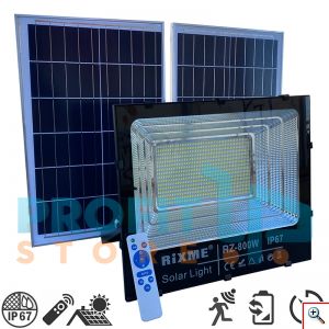 Μεγάλος Ηλιακός Προβολέας LED, 800W, Αδιάβροχος IP67 με 2 Φωτοβολταϊκά Πάνελ, με Τηλεχειριστήριο, Αισθητήρα Κίνησης & Χρονοδιακόπτη, RZ-800W