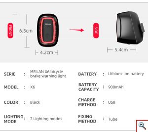 Επαναφορτιζόμενο Αδιάβροχο Οπίσθιο Led Φως Ποδηλάτου Meilan X6