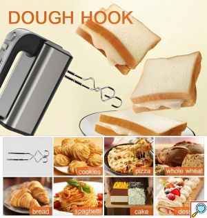 Μίξερ Χειρός 5 Ταχυτήτων με Αναδευτήρες & Γάντζους Ζύμης- 800W