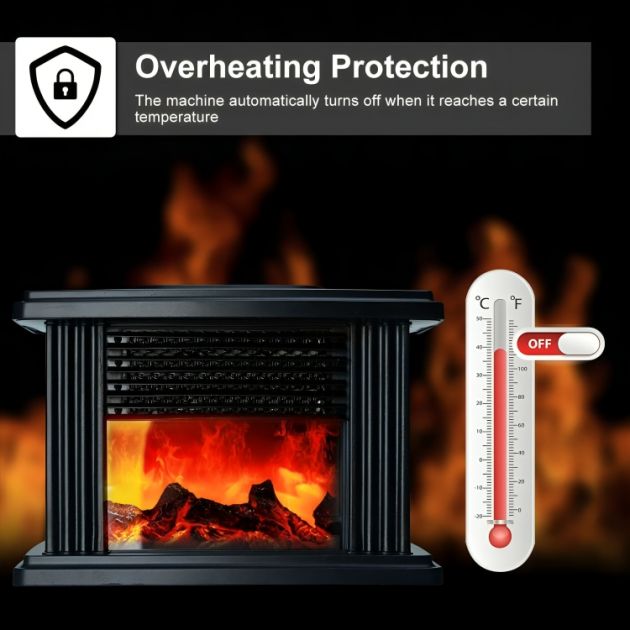 Μίνι Αερόθερμο Τζάκι 1000W με Εφέ Φλόγας & Τηλεχειρισμό - Flame Heater - 23 x 13 x 16cm