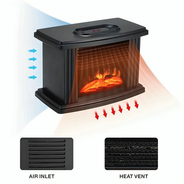 Μίνι Αερόθερμο Τζάκι 1000W με Εφέ Φλόγας & Τηλεχειρισμό - Flame Heater - 23 x 13 x 16cm