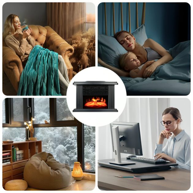 Μίνι Αερόθερμο Τζάκι 1000W με Εφέ Φλόγας & Τηλεχειρισμό - Flame Heater - 23 x 13 x 16cm