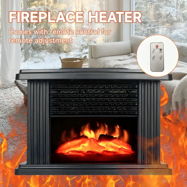 Μίνι Αερόθερμο Τζάκι 1000W με Εφέ Φλόγας & Τηλεχειρισμό - Flame Heater - 23 x 13 x 16cm