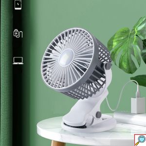 Μίνι Φορητός Επαναφορτιζόμενος Επιτραπέζιος Ανεμιστήρας USB 14cm με 3 Ταχύτητες - COB LED & Βάση Στήριξης με Κλίπ σε Διάφορα Χρώματα