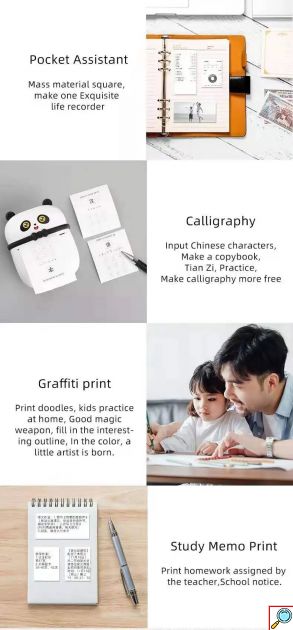 Mini Ασπρόμαυρος Φορητός Εκτυπωτής – Θερμική ασπρόμαυρη Εκτύπωση Χωρίς Μελάνι – 200DPI – 1000 mAh Μπαταρία Λιθίου – Φόρτιση με καλώδιο MicroUSB 