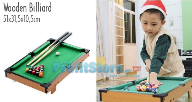 Mini Ξύλινο Παιχνίδι Μπιλιάρδο - Πλήρες Σετ με Τσόχα, Στέκες & Μπάλες - 51x32cm