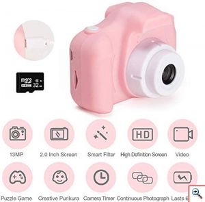 MINI CAM - Ψηφιακή Φωτογραφική Μηχανή & HD Βιντεοκάμερα Με Retro Εφέ Φιλμ, Επαναφορτιζόμενη με USB, TF, Περίβλημα Σιλικόνης, Κατάλληλη για Παιδιά, OEM