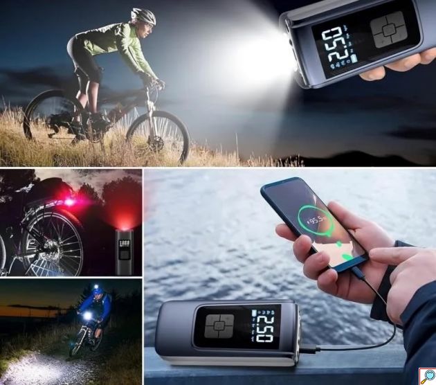 Μίνι Επαναφορτιζόμενο Κομπρεσέρ Αέρος 60W - Powerbank 4000 mAh και Φακός με Οθόνη Ψηφιακών Ενδείξεων Moxom