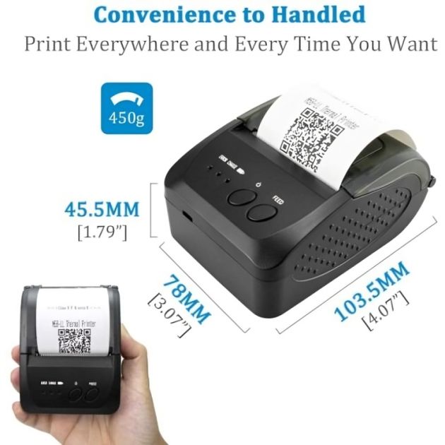 Mini Επαναφορτιζόμενος Bluetooth Θερμικός Εκτυπωτής Αποδείξεων 58mm - USB Android & iOS για Σύστημα POS