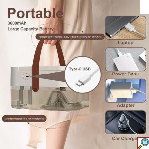 Μίνι Επαναφορτιζόμενος Φορητός Ανεμιστήρας - Υγραντήρας 6W με Φωτισμό LED και Τηλεχειριστήριο