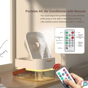 Μίνι Επαναφορτιζόμενος Φορητός Ανεμιστήρας - Υγραντήρας 6W με Φωτισμό LED και Τηλεχειριστήριο