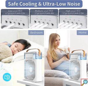 Mini Φορητό Κλιματιστικό - Ανεμιστήρας Ψύξης 10W με Spray Νερού, LED Φωτισμό, 3 Ταχύτητες Αέρα & 5 Οπές Ομίχλης