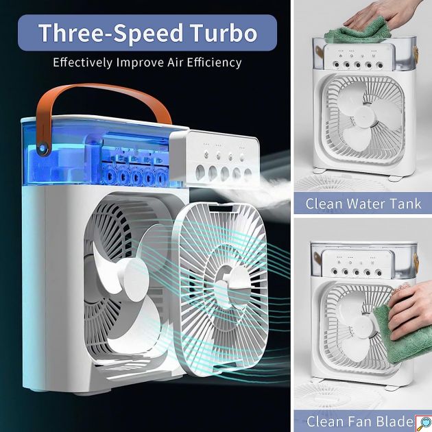 Mini Φορητό Κλιματιστικό - Ανεμιστήρας Ψύξης 10W με Spray Νερού, LED Φωτισμό, 3 Ταχύτητες Αέρα & 5 Οπές Ομίχλης